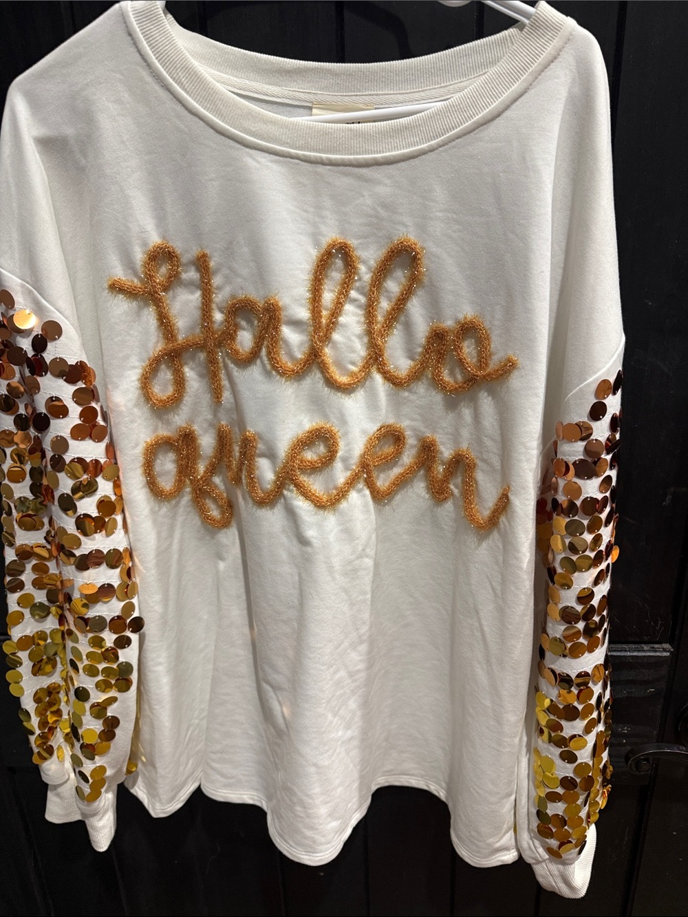 BiBi White 'Hello Queen' Sequin Sleeve Sweatshirt